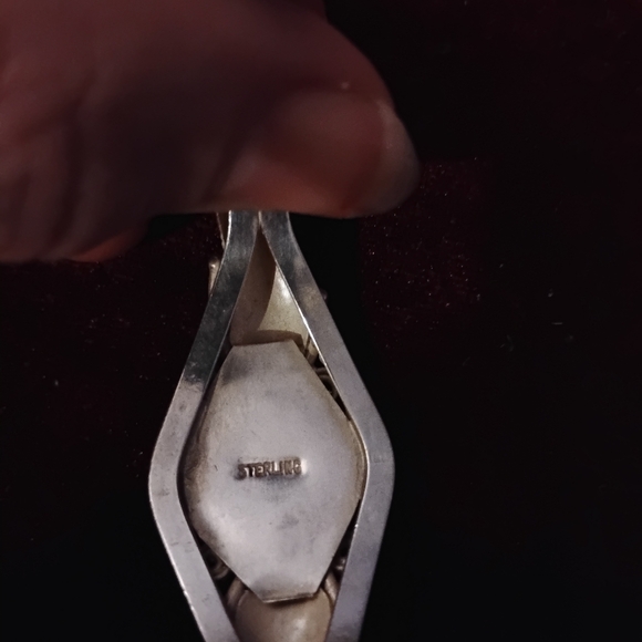 Native American Open Scroll Sterling Silver Cuff Bracelet with Round Turquoise - Picture 6 of 9